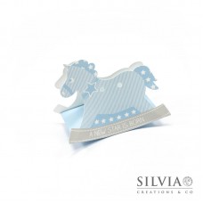 Cavallo a dondolo star azzurro per bomboniere 120x35x90mm