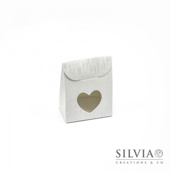 Sacchetto finestra cuore tela bianca per bomboniere 60x35x80mm