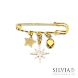 Spilla con stelle dorate e goccia per sciarpa o cardigan Spilla con stelle dorate e goccia per sciarpa o cardigan