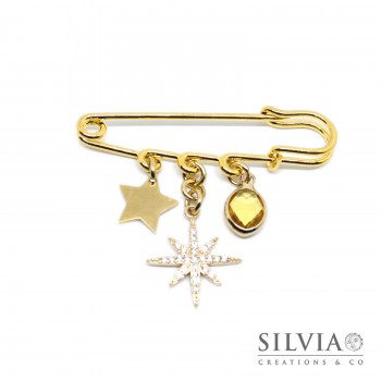 Spilla con stelle dorate e goccia per sciarpa o cardigan Spilla con stelle dorate e goccia per sciarpa o cardigan